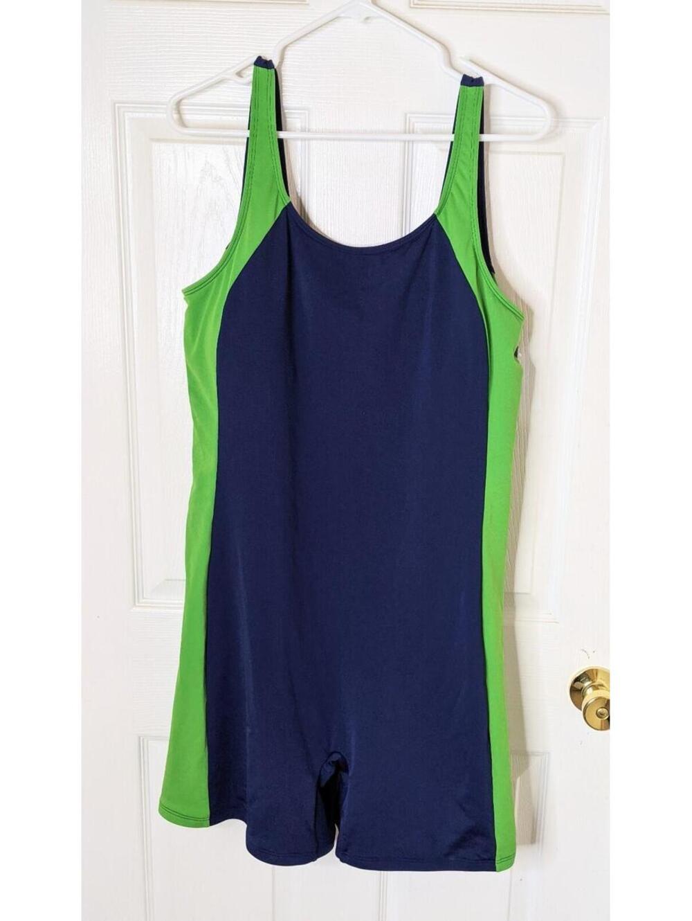 Sporti HydroLast Chlorine Resistant UPF 50+ Unitard Swimsuit Navy/Grn Sz 18 NWT